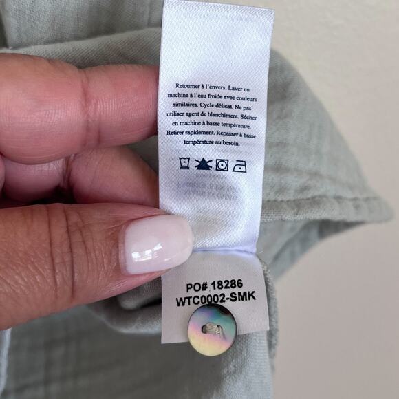 Faherty Dream Cotton Gauze Desmond Blouse Women Shirt Small Green Organic Cotton - Picture 7 of 7